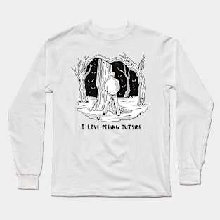 Forest Man Peeing a Man Peeing in the Forest While Animal Eyes Watch Him in the Darkness Forest Long Sleeve T-Shirt